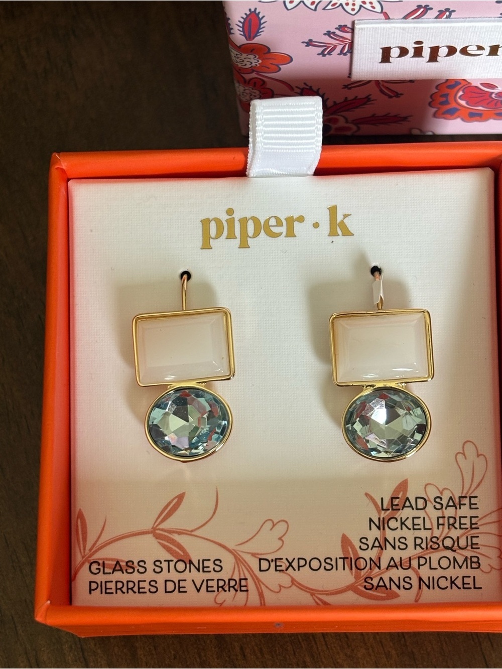 Piper Gold Drop Earrings with Cream Rectangles and Iridescent Rounds